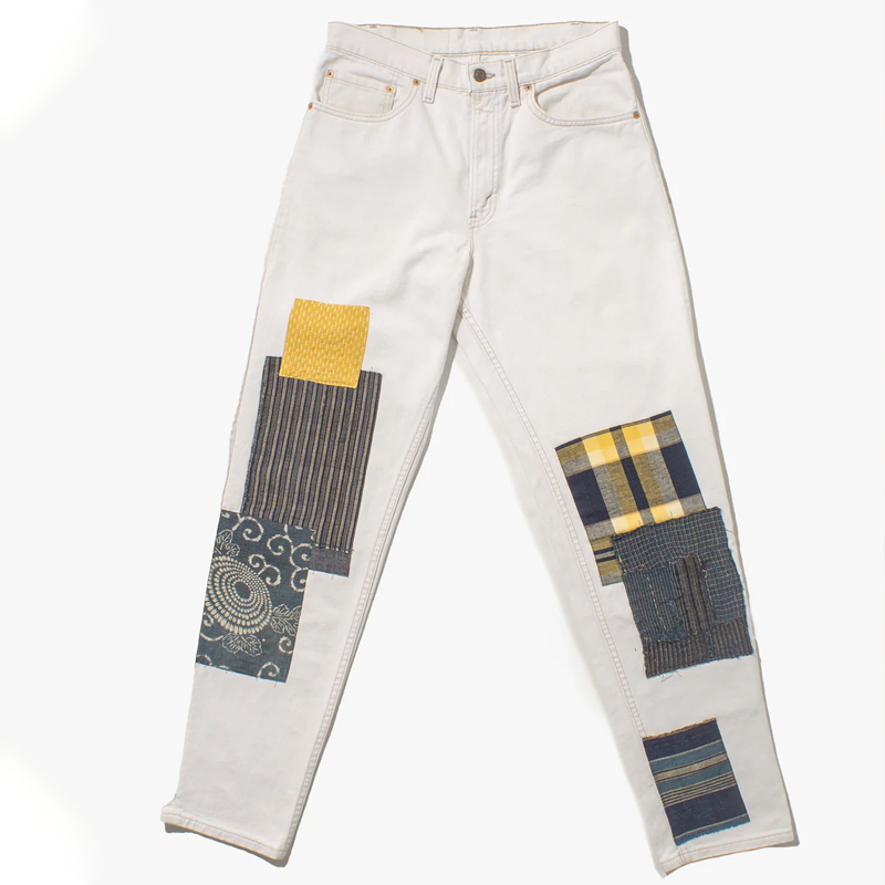 Men's Vintage White Denim Stitching Straight Pants