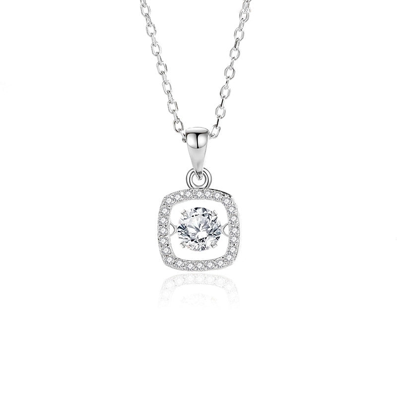 925 Sterling Silver Moissanite Zircon Inlay Solid Color Pendant Necklace