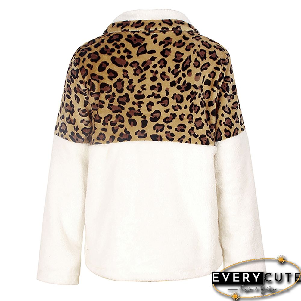 White Splice Leopard Zip Up Sweatshirt