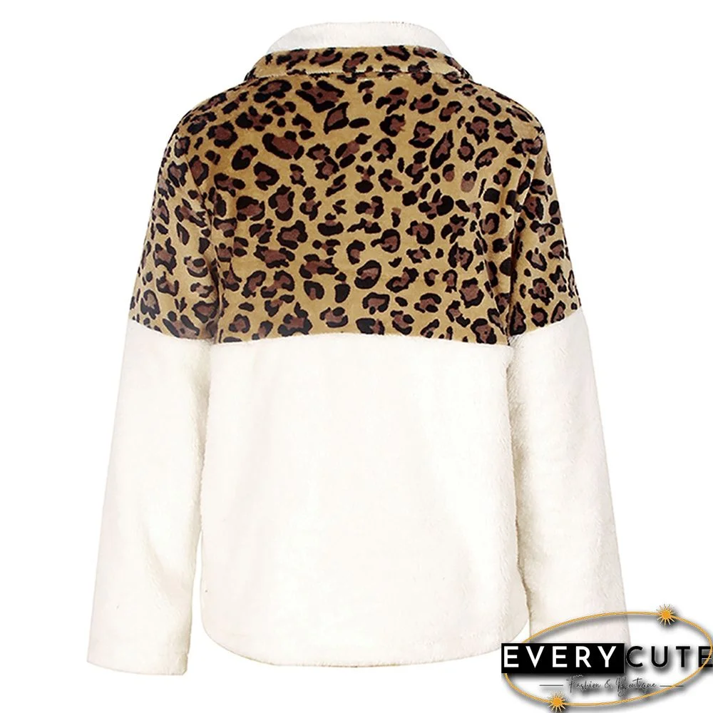 White Splice Leopard Zip Up Sweatshirt