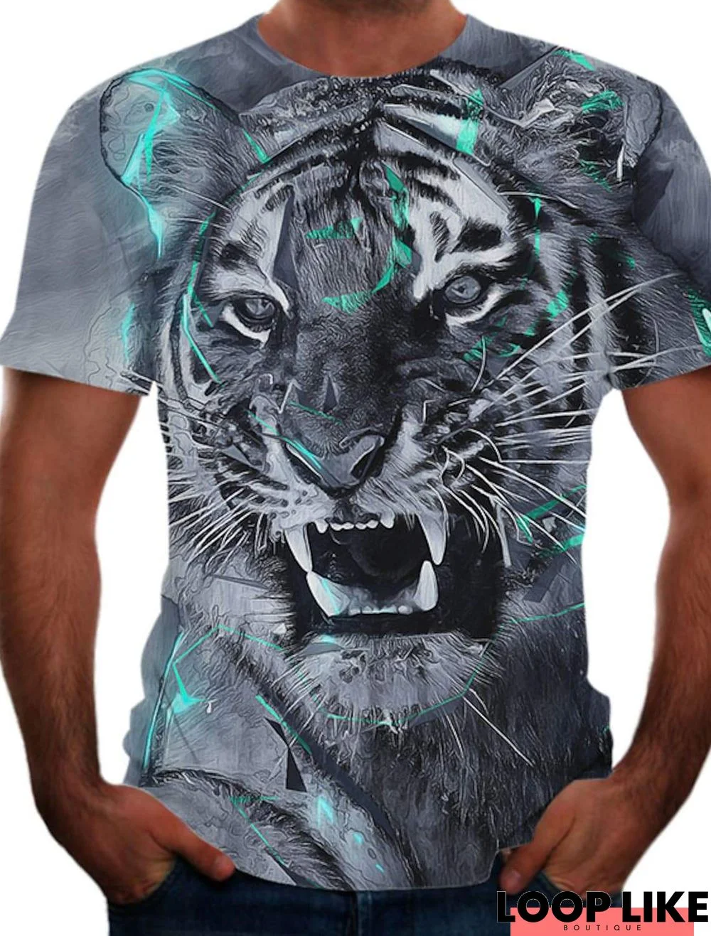 Men's T Shirt Color Block 3D Animal Plus Size Short Sleeve Going Out Tops Basic Round