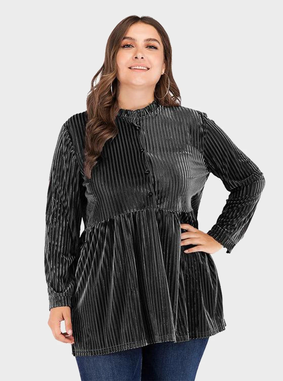  thdmladies Striped Color-block Stretch Velvet Women's Long-sleeved Shirt thedmladies