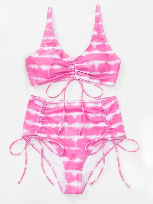 Women's Swimwear Bikini Normal Swimsuit 2 Piece Printing Tie Dye Black Pink Purple Bathing Suits Sports Summer | IFYHOME