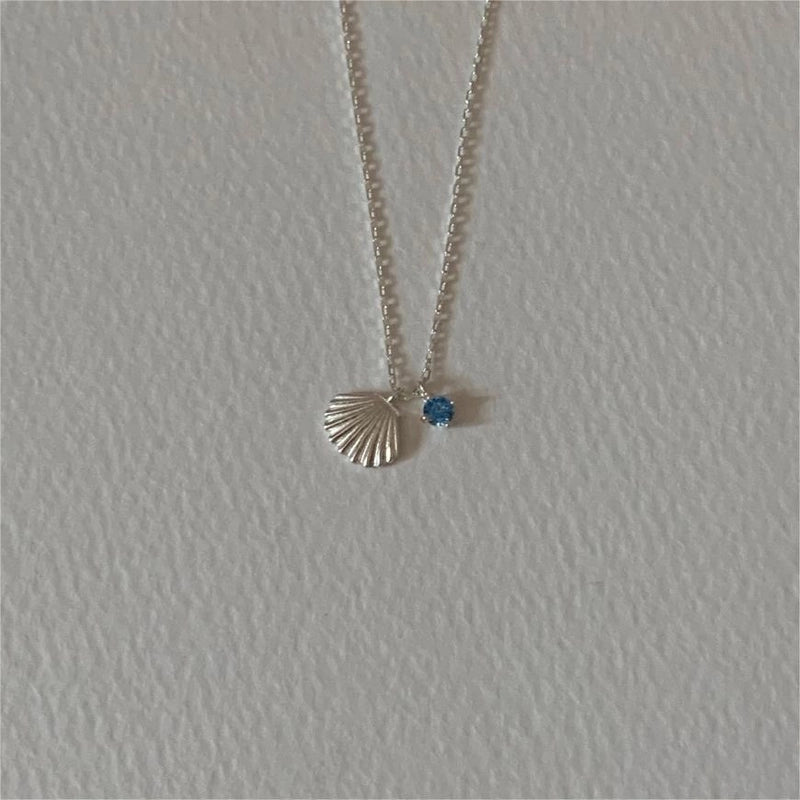 925 Sterling Silver Rhinestones Inlay Shell Pendant Necklace