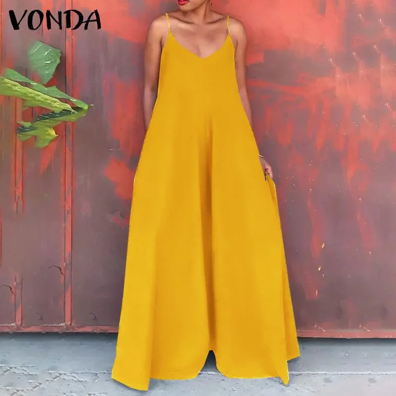 Overalls For Women Casual Sleeveless Jumpsuits 2022 VONDA Female Office Wide Leg Pants Long Trousers Palazzo Pants Dungaree