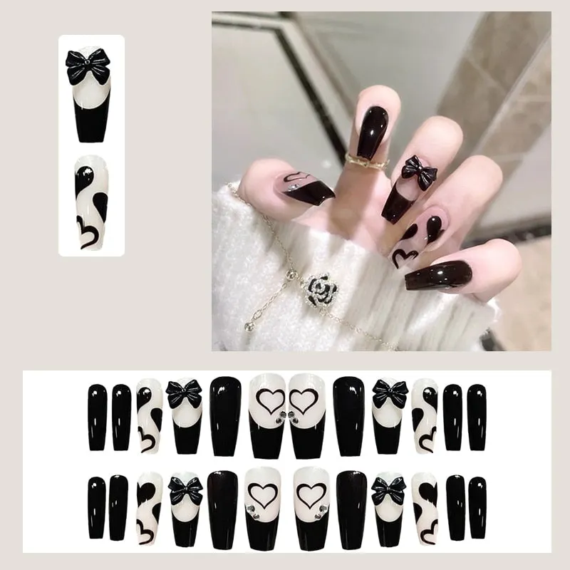 24pcs Butterfly decorated false nails Removable Long Paragraph Fashion Manicure press on nail tips full cover acrylic for girls-Nail Inspo