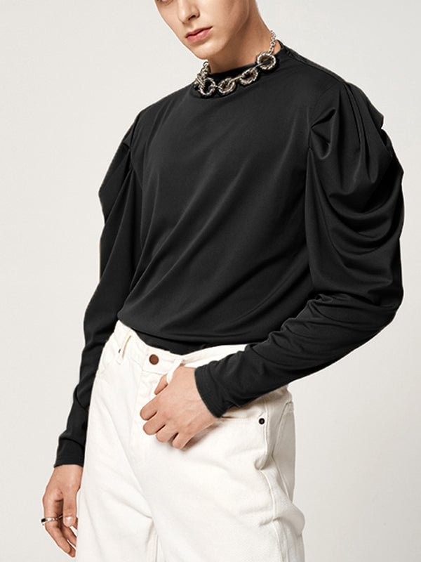 Mens Solid Gigot Sleeve Half-collar T-shirt SKUJ45346
