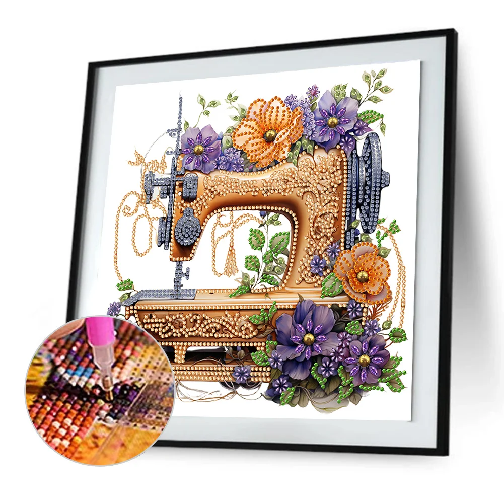 Diamond Painting - Partial Special Shaped Drill - Flower Sewing Machine(Canvas|30*30cm)