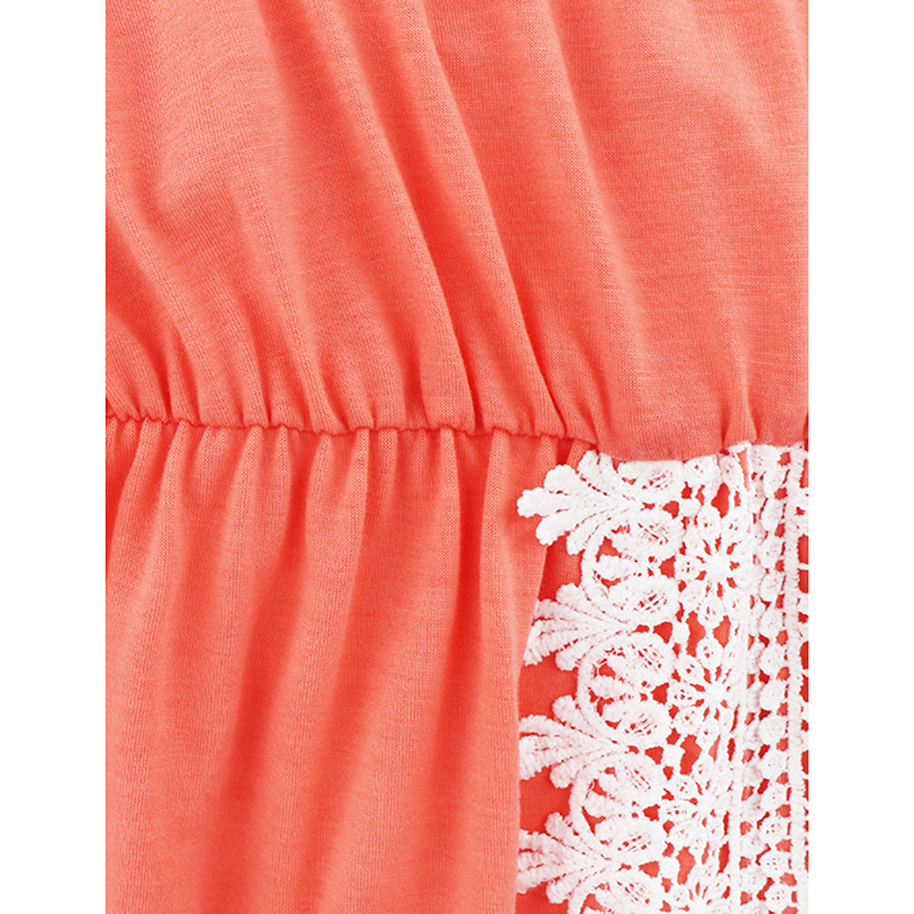 Pink Spliced Lace Trim Spaghetti Straps Dress