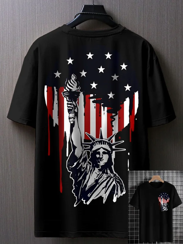 Halarye Men's Statue Of Liberty American Flag Art Print Short Sleeve T ...