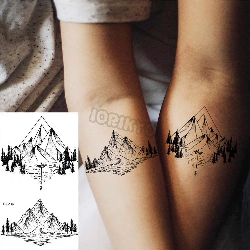 Black Dandelion With Creative Tattoos For Women Men Realistic Sea Wave Mountain Lavender Fake Tattoo Sticker Arm Leg Tatoos 3D