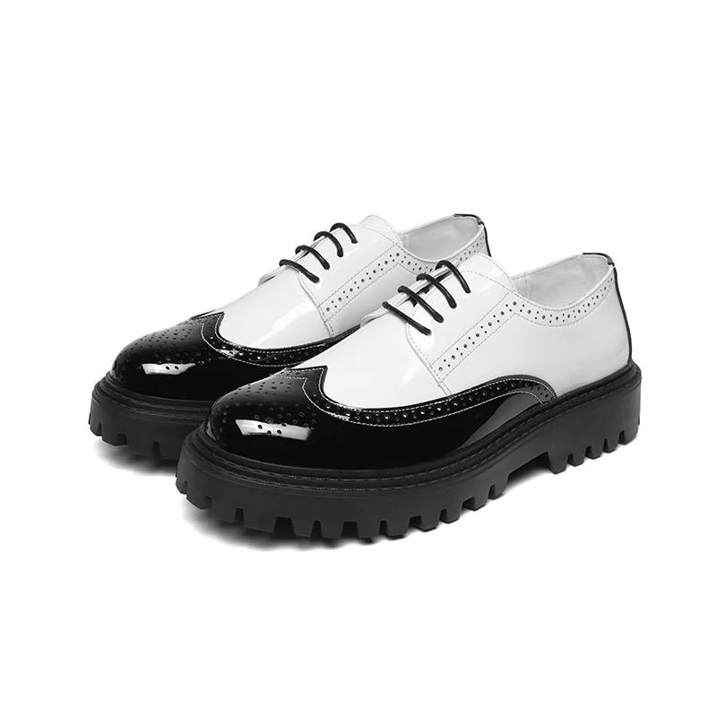 Tanguoant Tanguoant 2023 New Youth Round Head Patchwork Color Bright Face Fashion British Casual Daily Leather Shoes Male 20355-T