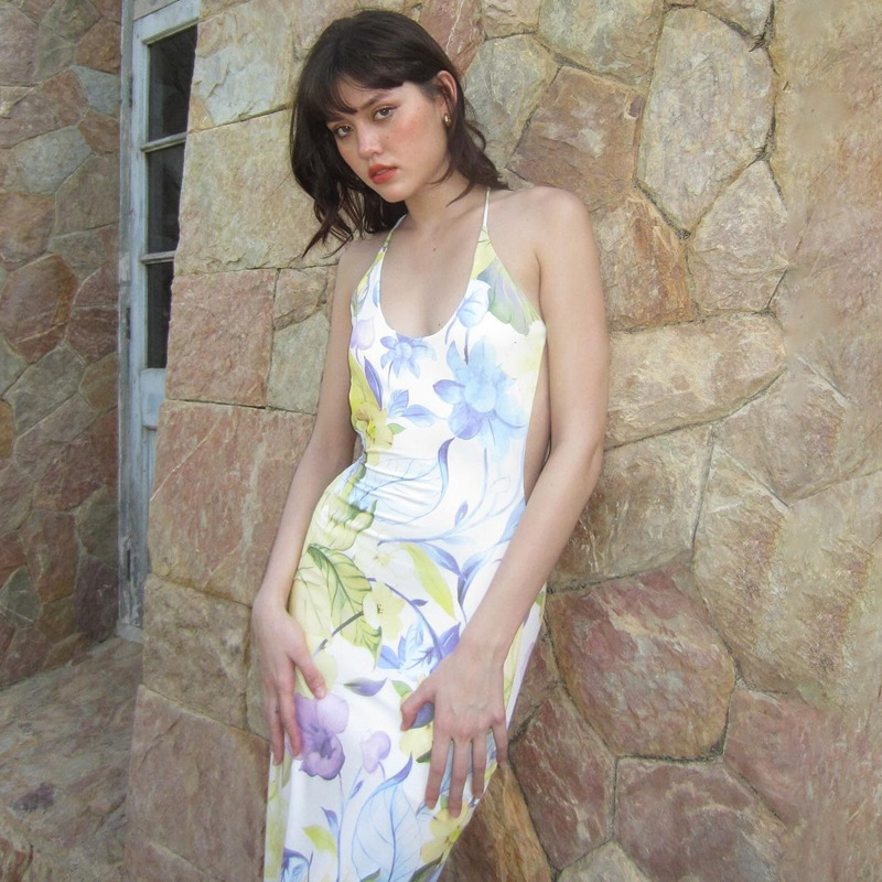 Ootddress Printed Backless Fashion Dress For Women Bandage Summer 2025 Slim Elegant Ladies Party Dress Gown Lace-Up Sexy Maxi Dress