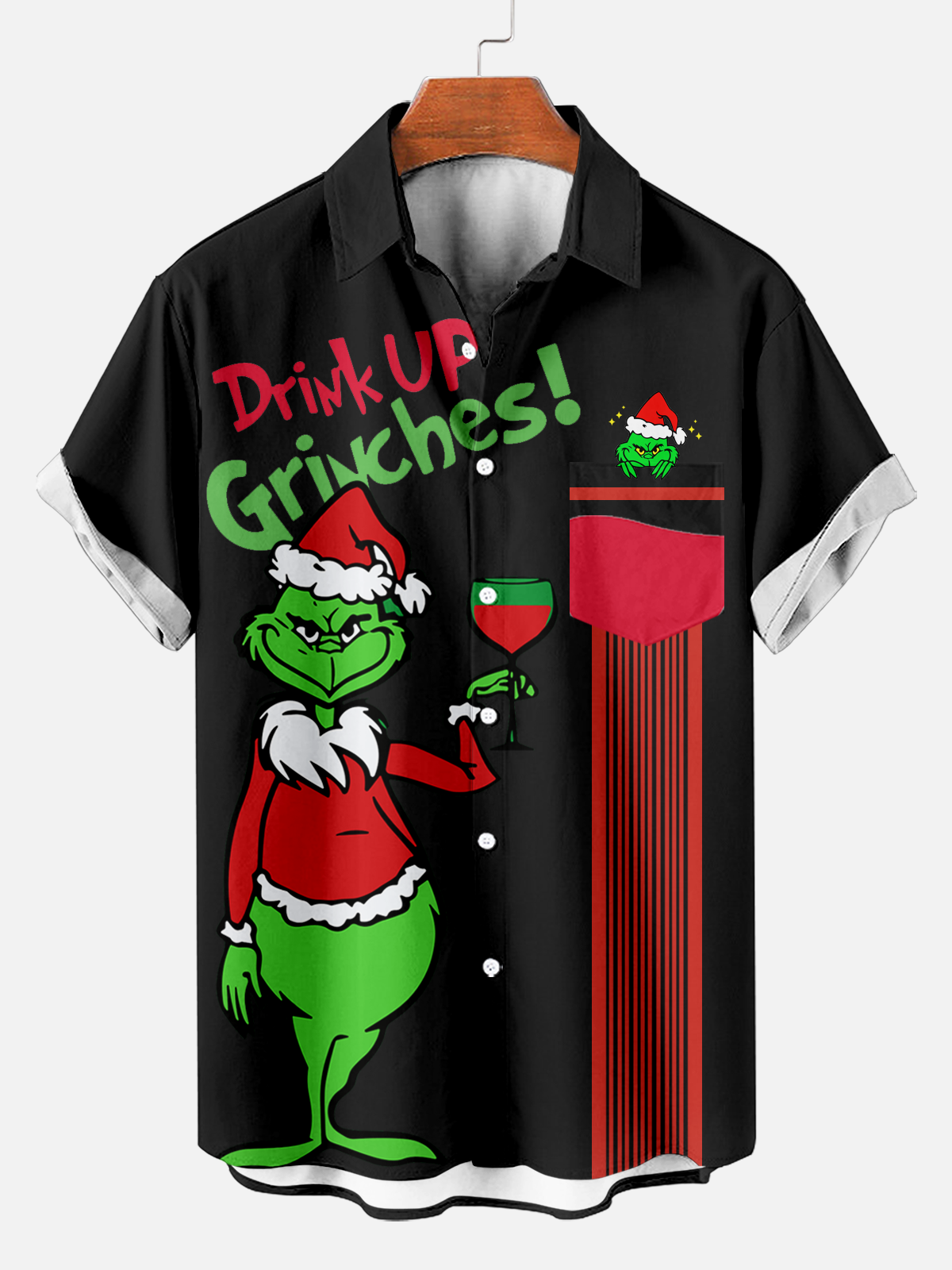 Men revisit classic Christmas character "Drink Up" printed shirt PLUSCLOTHESMAN