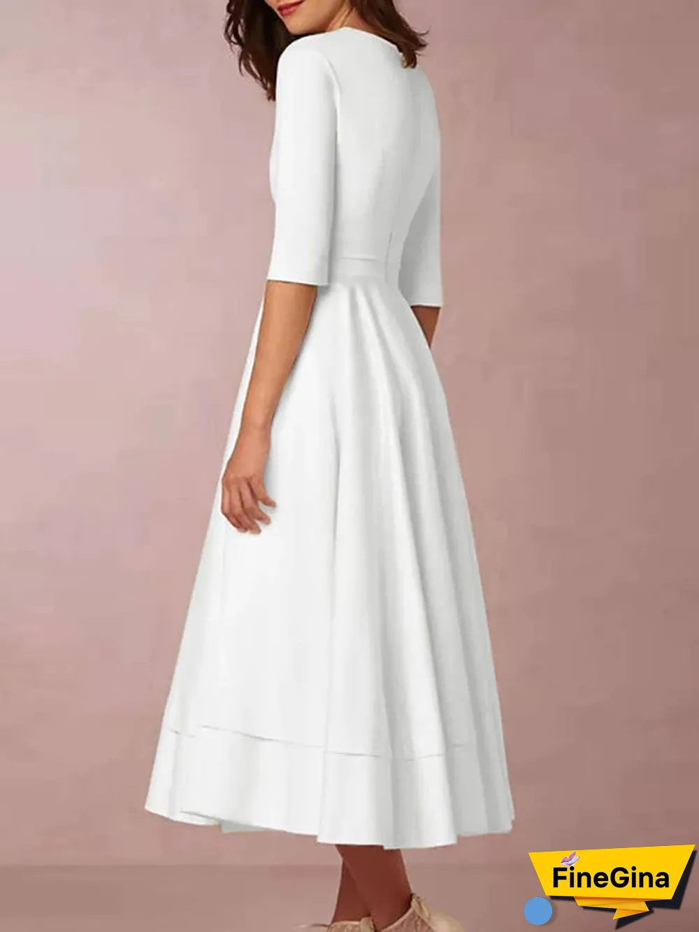Women's Swing Dress Midi Dress Half Sleeve Solid Color Spring & Summer Hot White S M L XL XXL 3XL White Dresses
