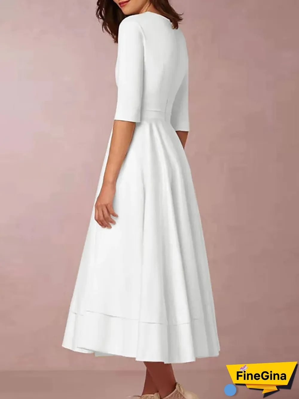 Women's Swing Dress Midi Dress Half Sleeve Solid Color Spring & Summer Hot White S M L XL XXL 3XL White Dresses