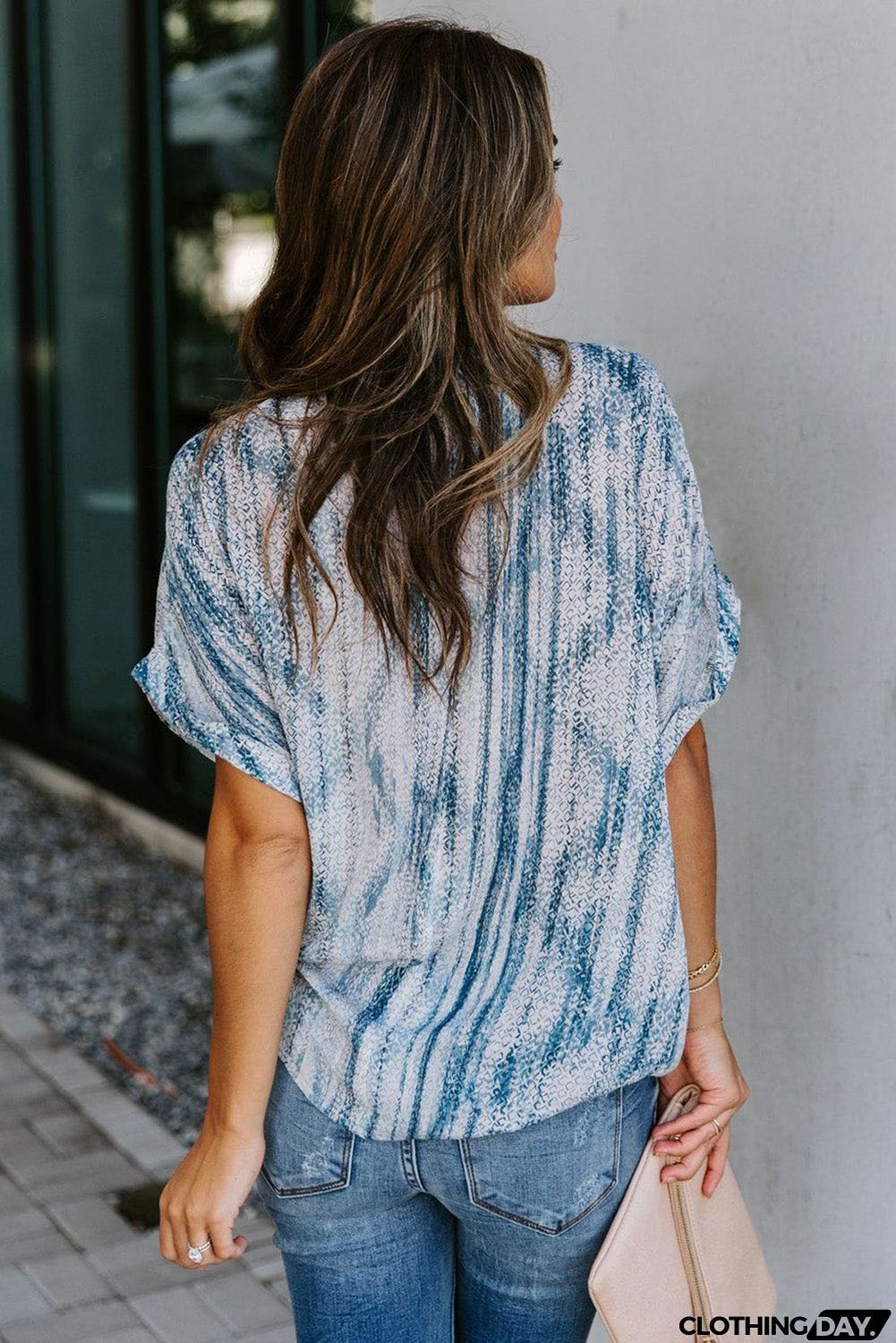 Printed Pocket Short Sleeve Blouse