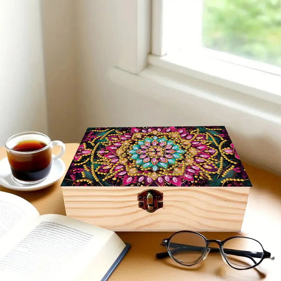 5D DIY Diamond Painting Handmade Wood Storage Box Crystal Storage Case (Mandala)
