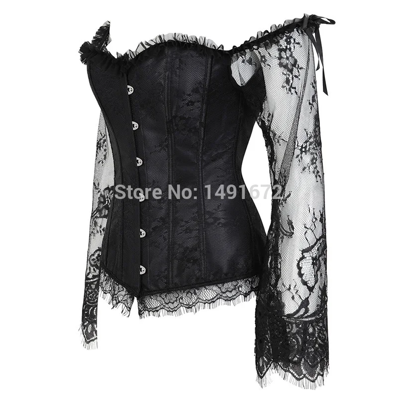 Billionm Sapubonva Corset Bustier Top for Women with Sleeves Vintage Style Victorian Retro Burlesque Lace up Vest Fashion White Black