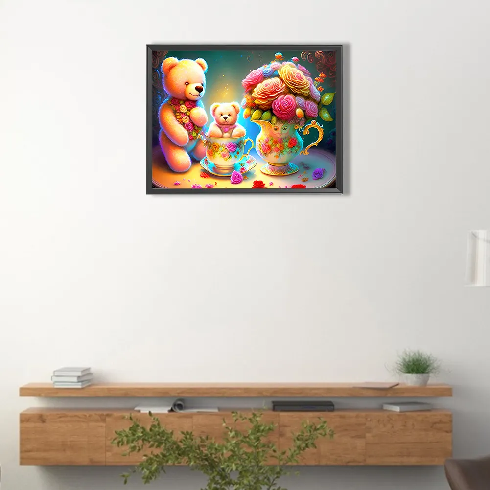 Full Round Diamond Painting 40*30cm - Roses And Teddy Bear
