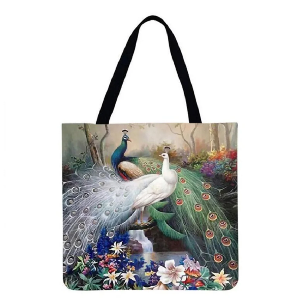 Linen Tote Bag-Peacock