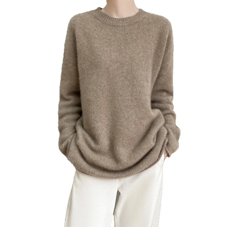 Athvotar Athvotar Thicker And Increase Imitation Water Marinade Sweater Women 2025 New Autumn And Winter Round Collar Collar Tiling Lazy Wind Long-Sleeved Knitting Top