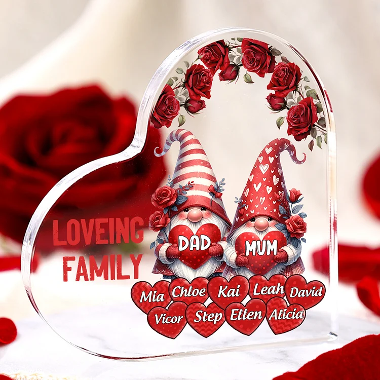 11 Names-Personalized Family Dwarf Acrylic Ornament-Custom Text Acrylic Family Heart Keepsake Desktop Ornament For Family