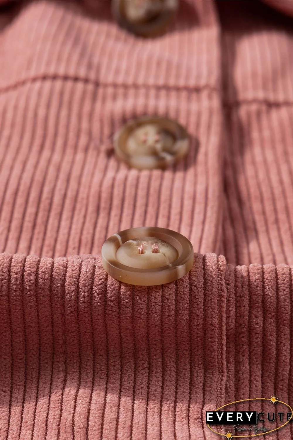 Pink Ribbed Corduroy Long Sleeve Jacket with Pocket