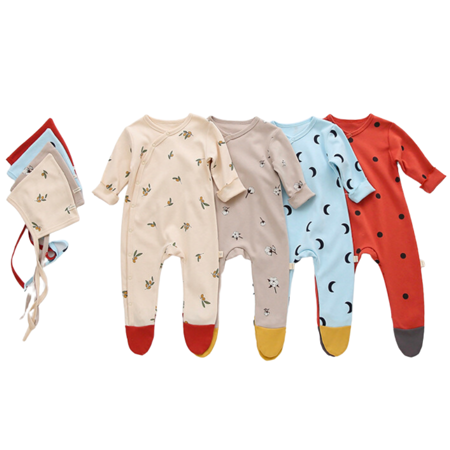 Goodnight Moon Boho Baby Rompers with Pixie Bonnets 