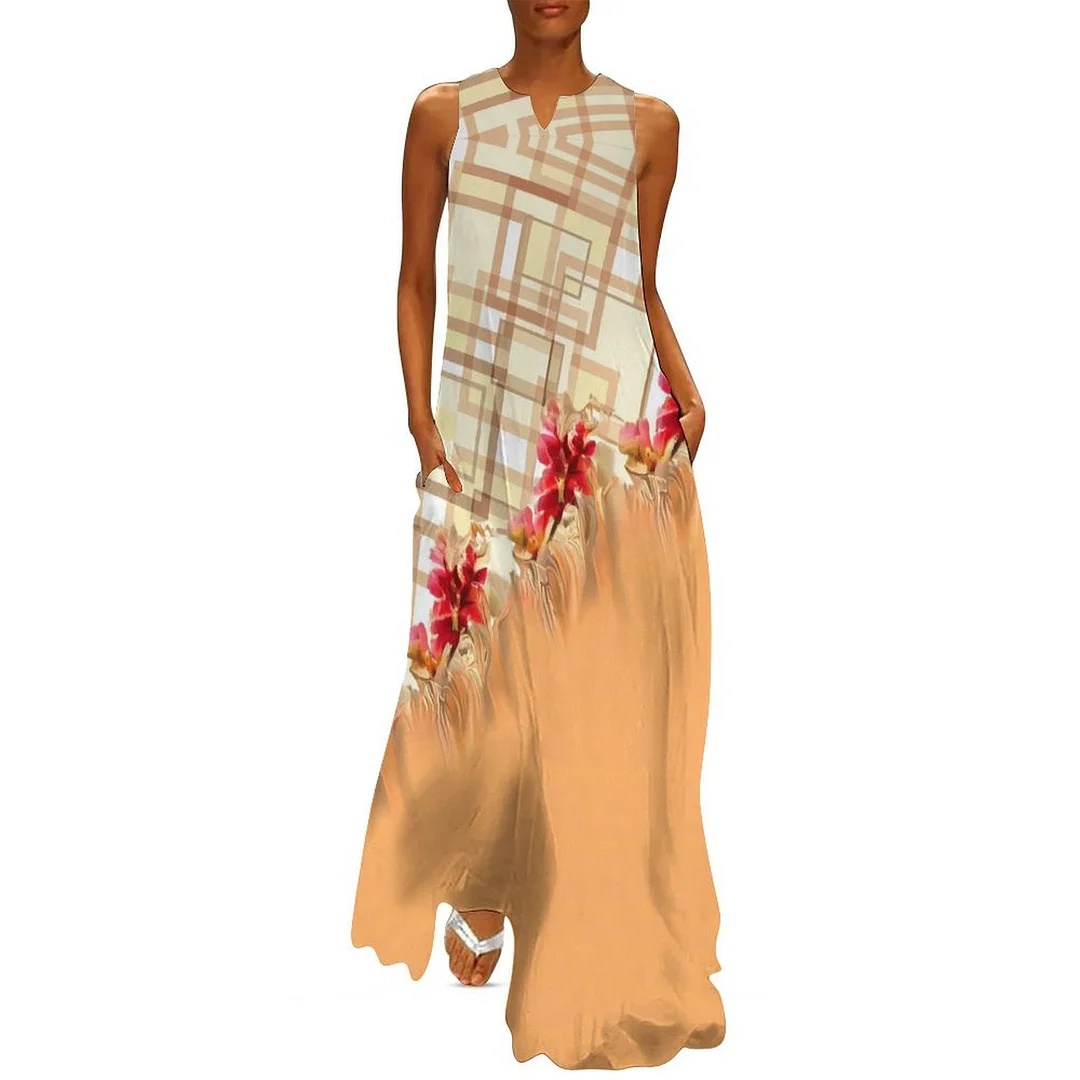 Style & Comfort for Mature Women Plus Size Printed Sleeveless Casual Women Maxi Dress with Pockets in Pattern Yellow, Plaid, Floral