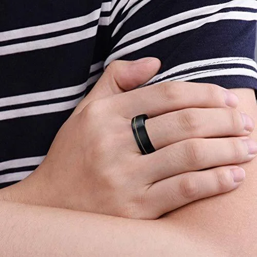 8MM Women's Or Men's Tungsten Carbide Wedding Rings Black Matte Finish with Bronze Wire Inlay