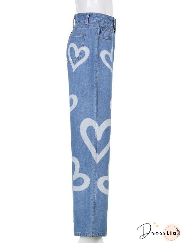 Loose Personality Graffiti Print Straight-leg Jeans for Women