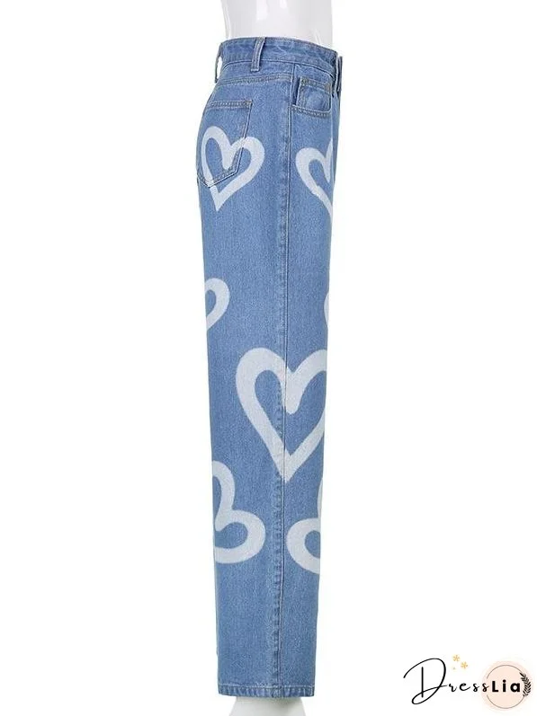 Loose Personality Graffiti Print Straight-leg Jeans for Women