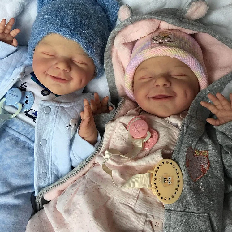 [New2023]20” Asleep Newborn Twin Girls Named Suma and Tuscy Handmade Soft Silicone Body Reborn Baby Doll,with Pacifier and Bottle Rebornartdoll® RSAW-Rebornartdoll®
