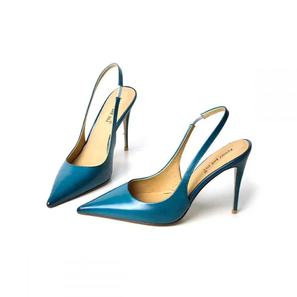 Elastic Band Slingback Sandals Stiletto Heel Pumps Pointed Toe Shoes