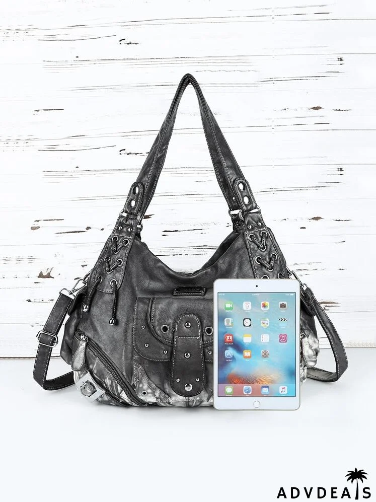 Eyelet Decor Ombre Strappy Tote Bag