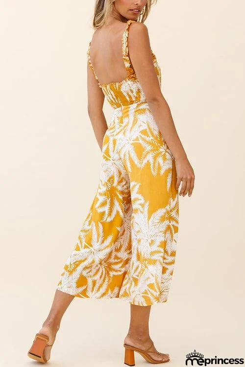 Palm Print Slip Wide Leg Jumpsuits