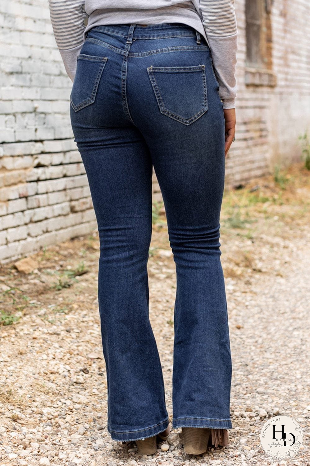 Distressed Dark Wash Flare Jeans with Wild West Graphic