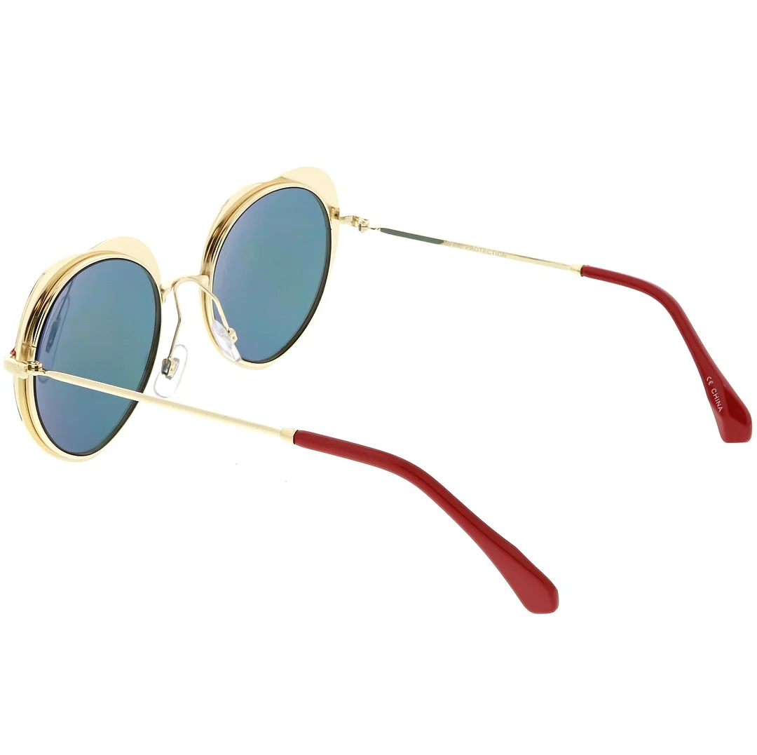 Women's Unique Heart glasses Thin Metal Arms Round Color Mirrored Lens 54mm