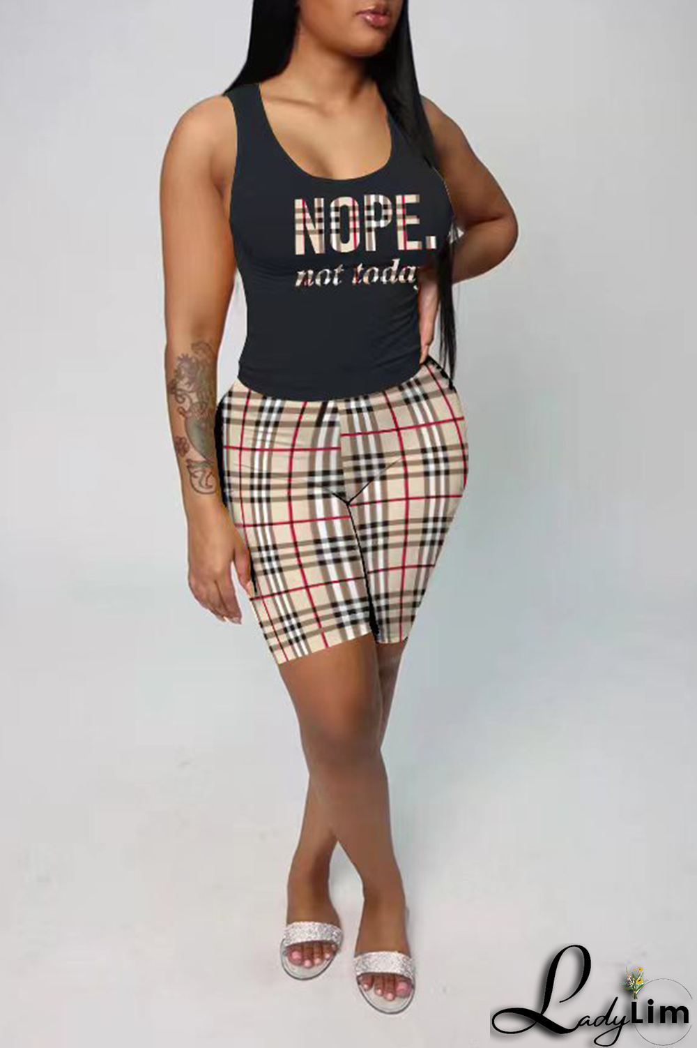 Red Casual Print Patchwork Letter U Neck Sleeveless Two Pieces