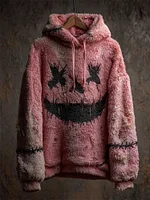 Halloween Monster Face Stitched Cozy Fuzzy Plush Hoodie