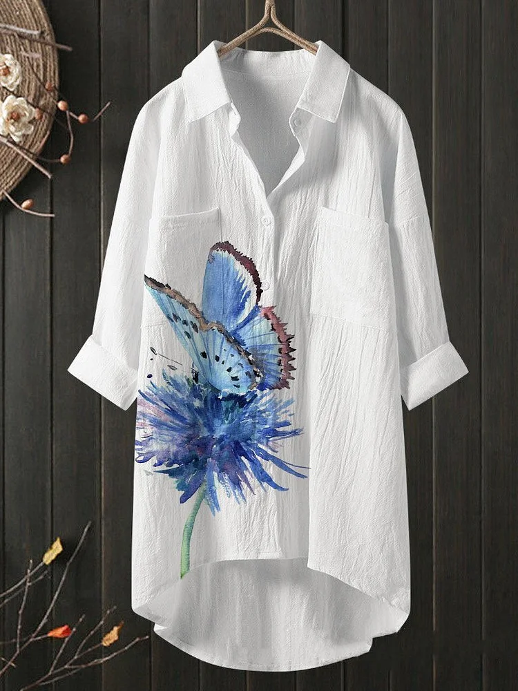 Temperament Dandelion Butterfly Print Shirt Loose Shirt Top