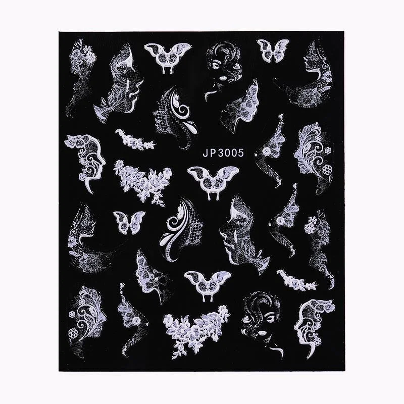 5D White Nail Sticker Rose Flower Engraved Embosse Design Transfer Decals Slider Wraps DIY Nail Art Decoration Accessories