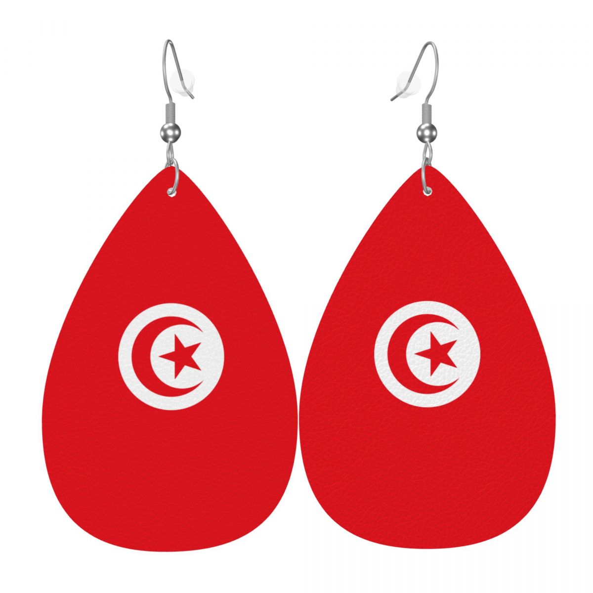 Tunisia Flag Print Leather Teardrop Dangle Earrings for Women