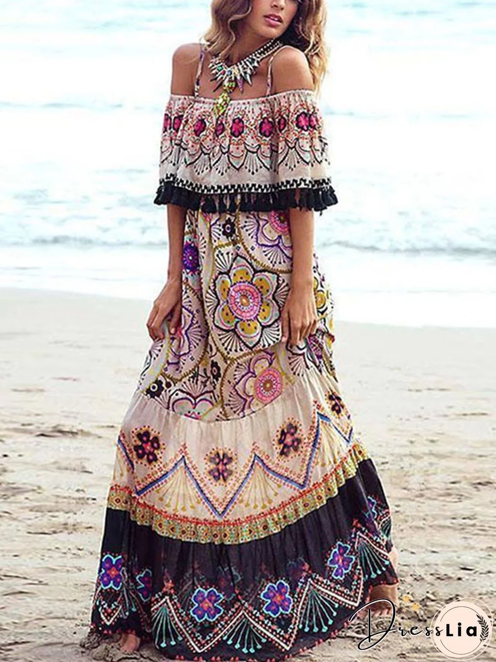 Bohemian One Shoulder Print Dress P10293