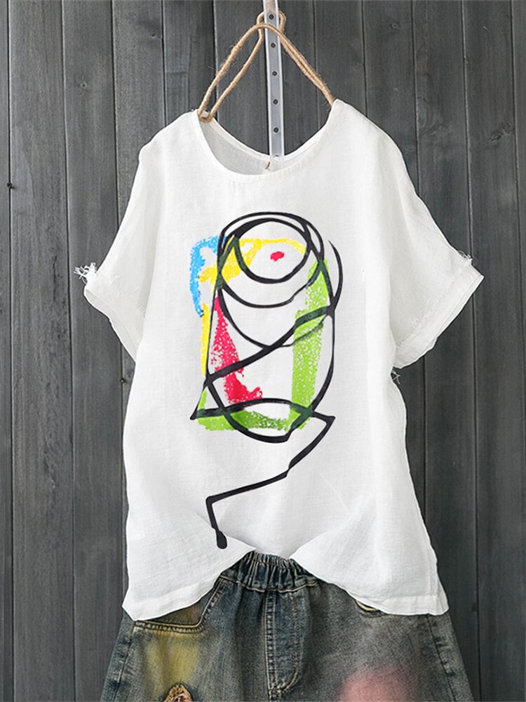 Cartoon Painting Print Short Sleeve Casual T shirt P1476887