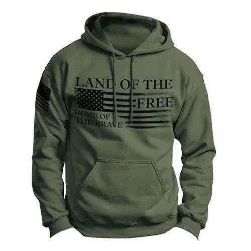 American Flag Letters Print Men's Green Long Sleeve Casual Hoodie-VESSFUL