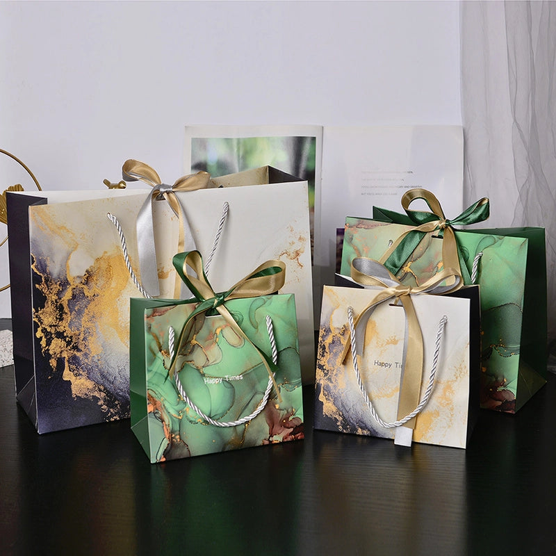 Cross-border Gift Bag Exquisite Gift Bag Spot Paper Bag Packaging Bag White Cardboard Handbag Candy Bag Double Ribbon