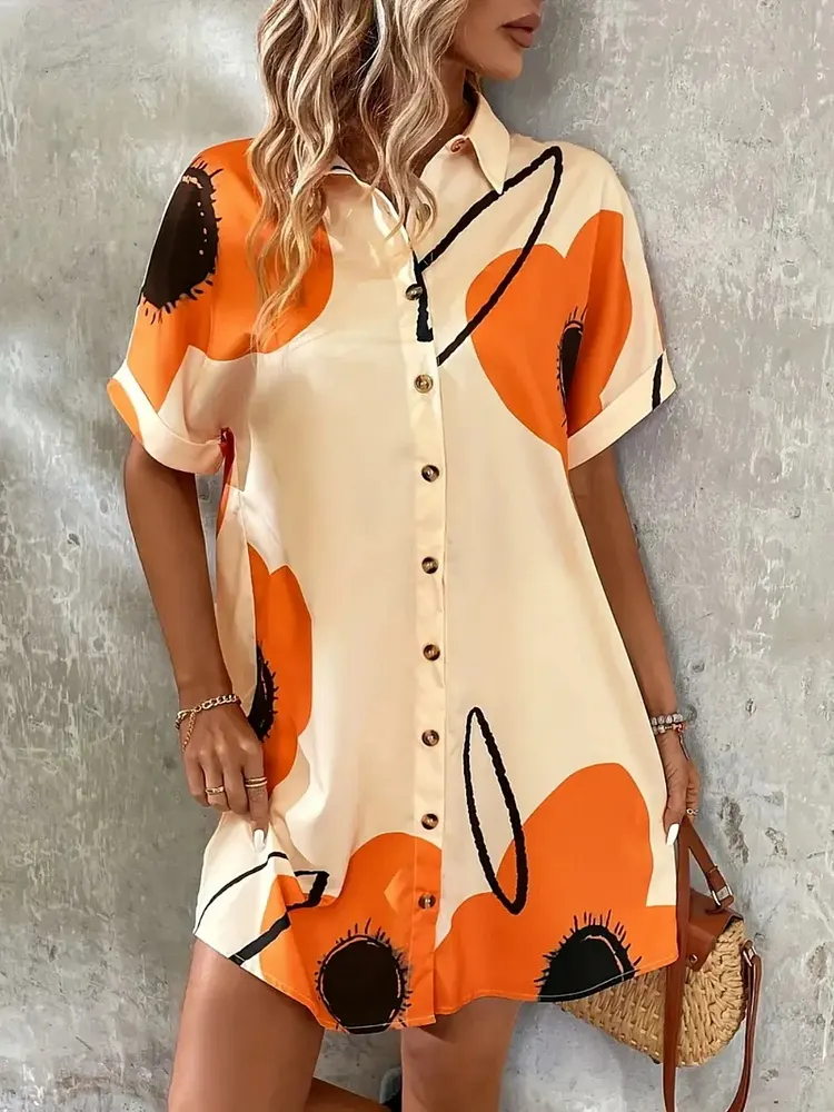 Printed Button-Front Shirt Dress