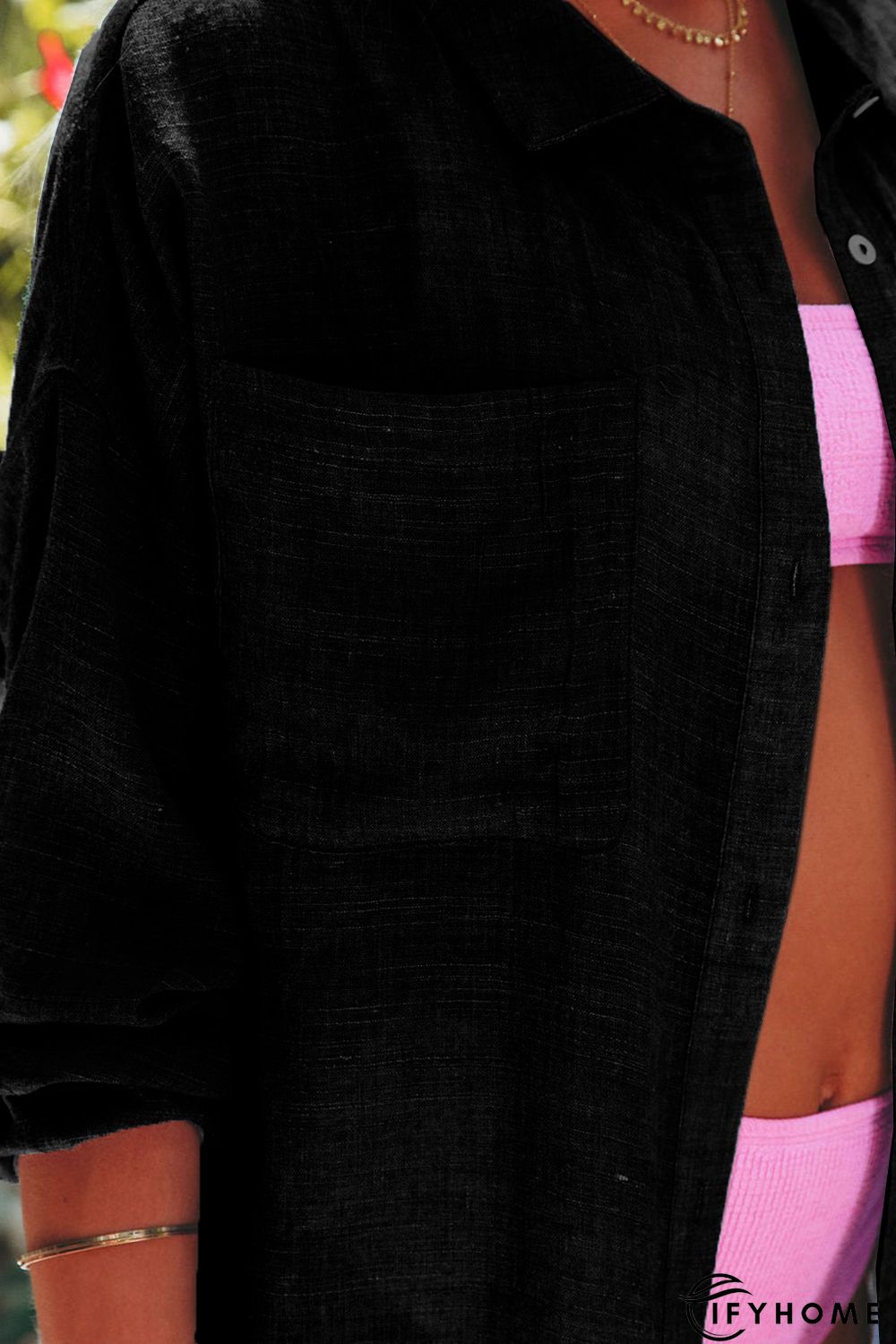 Black Lightweight Shirt Style Beach Cover Up | IFYHOME